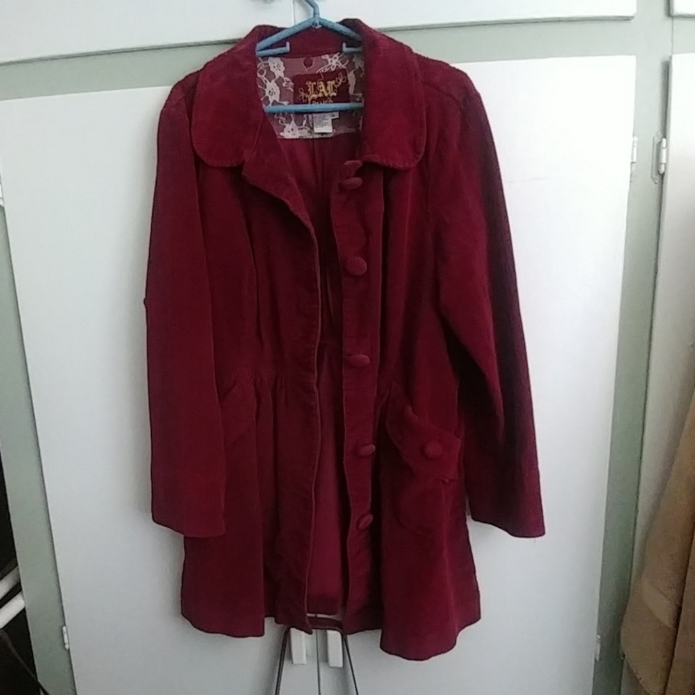 Burgundy mid length light jacket coat